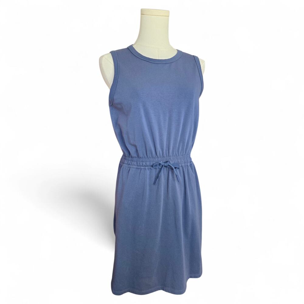 Blue Sleeveless Waist-Tie Pocket Tank Dress